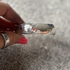 Vintage Birks Sterling Silver Engraved Floral Hinged Bangle Bracelet Circa 1960